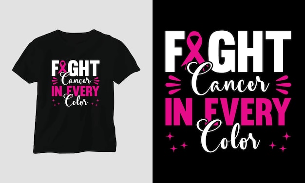 World Cancer Day T-shirt Design with Ribbon, Fist, Love, Butterfly, and motivational quotes