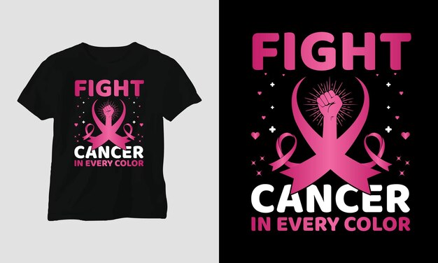 World Cancer Day T-shirt Design with Ribbon, Fist, Love, Butterfly, and motivational quotes