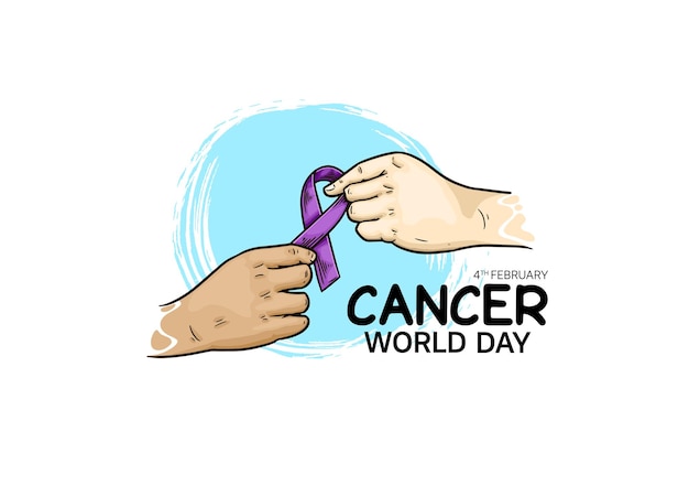 World cancer day vector design met hand die lintillustratie geeft voor campagne en poster