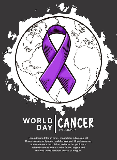 World Cancer Day Vector Design met paarse lintillustratie voor campagne en poster