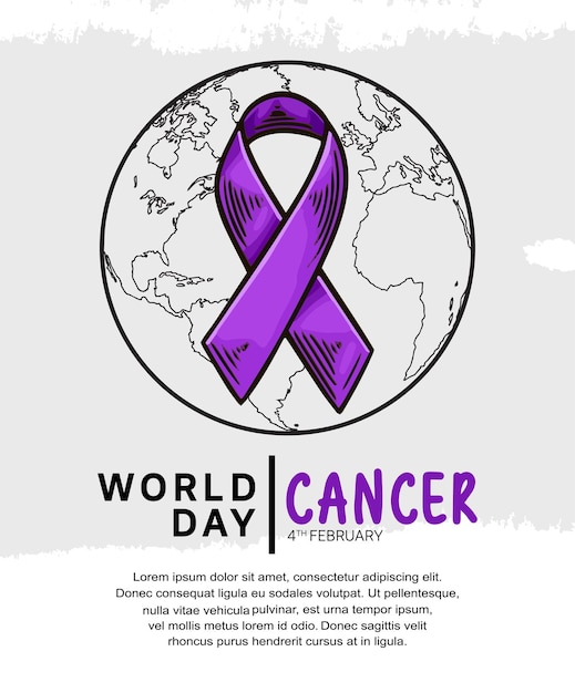 World Cancer Day Vector Design met paarse lintillustratie voor campagne en poster