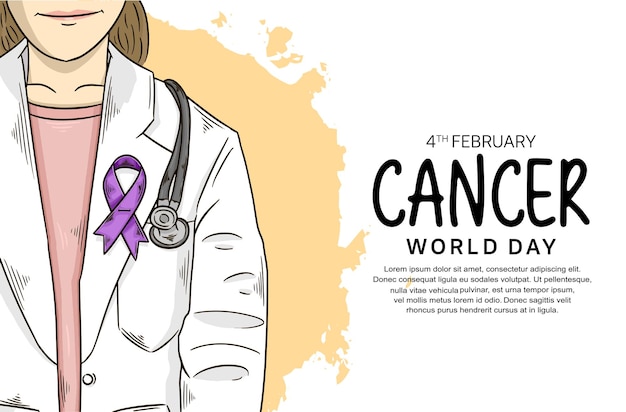 World Cancer Day Vector Design with doctor wearing ribbon illustration for campaign and poster