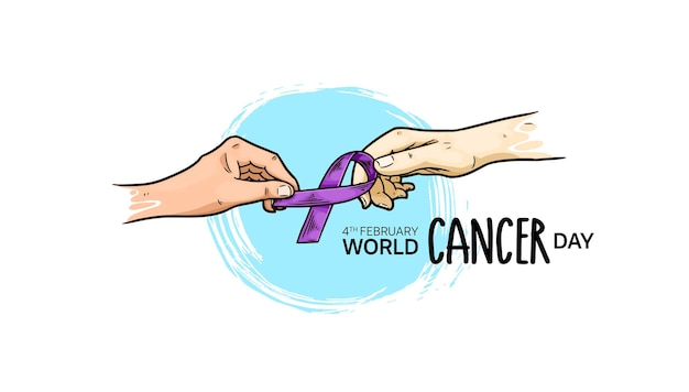 Disegno vettoriale della giornata mondiale del cancro con illustrazione del nastro a mano per campagna e poster