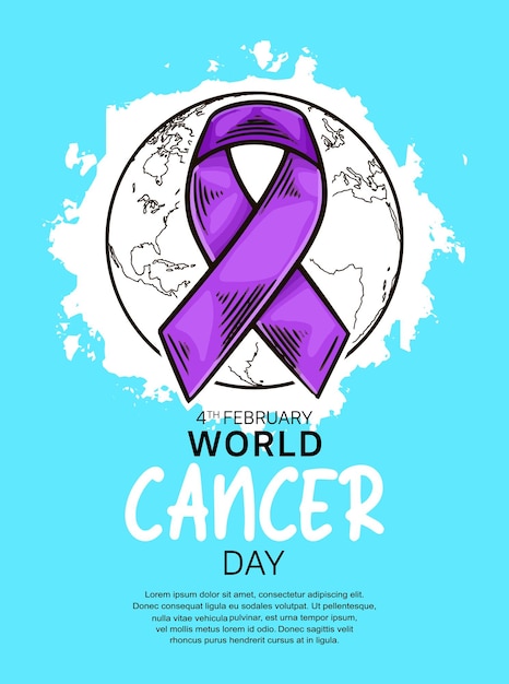 World cancer day vector design with purple ribbon illustration for campaign and poster