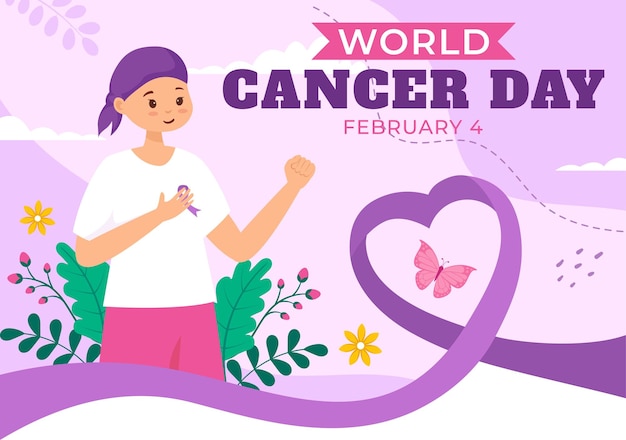 World Cancer Day Vector Illustration with Ribbon to Raise Awareness of Cancer and Female Healthcare