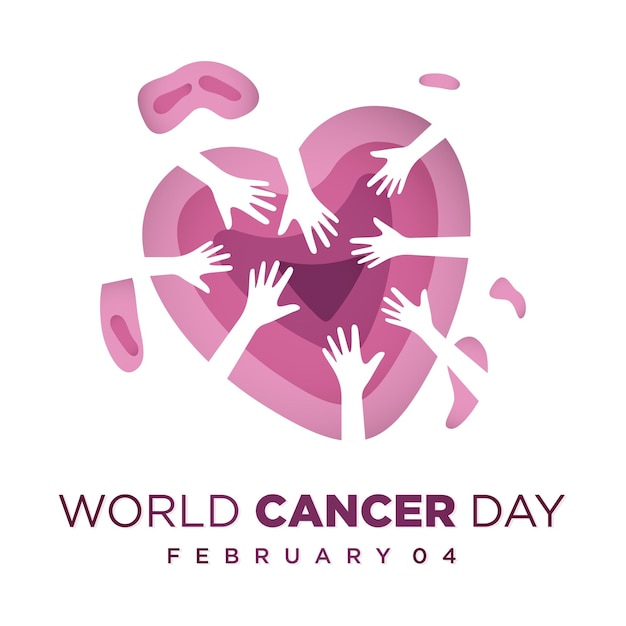 World Cancer Day with love and help hand design paper cut style