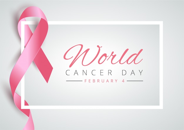 Vector world cancer day with pink ribbon