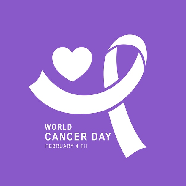 World cancer day with purple ribbon on world map