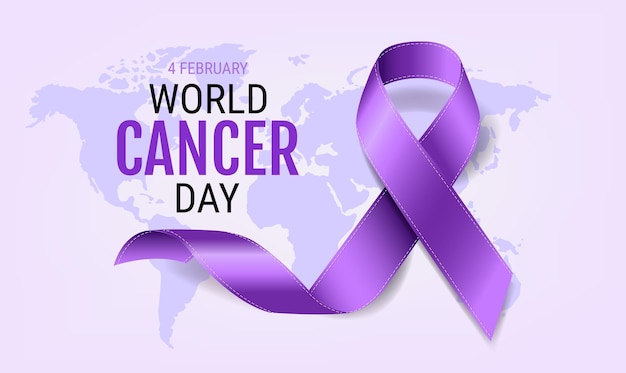 World Cancer Day With Realistic Violet Ribbon