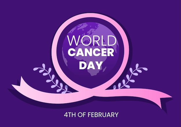 World cancer day with ribbon flat vector illustration. inform the public about disease awareness on february 4th through campaign background or poster