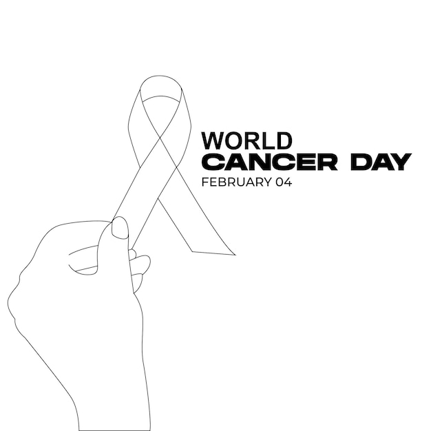world caner day and outline hand with ribbon