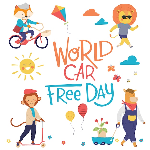 World car free day animal fun activity city green love earth celebration