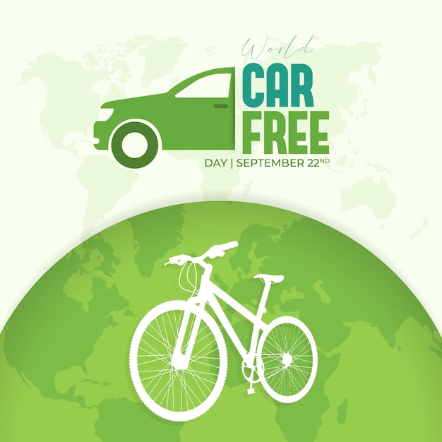 World car free day september 22nd with car bicycle and globe illustration