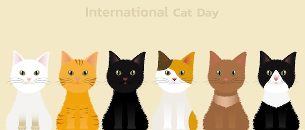 世界猫の日のコンセプト。休日のコンセプト。背景、Webバナー、カード、ポスターのテンプレート。