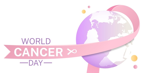 World cencer day background with pink ribbon and globe