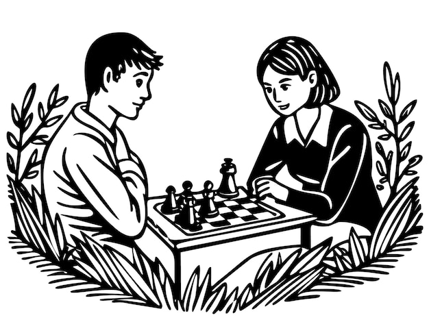 Vector world chess day young couple engaged in a chess game vector and art