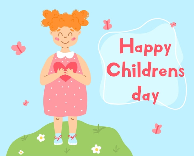 World Children's Day Poster with a cute girl and a heart in her hands