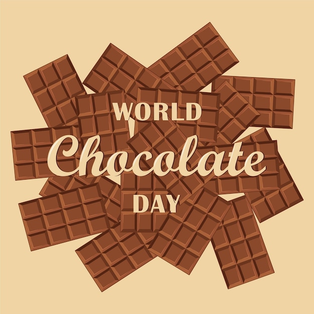 World chocolate day 7 July card banner background with sweets chocolate bar candy and lettering text