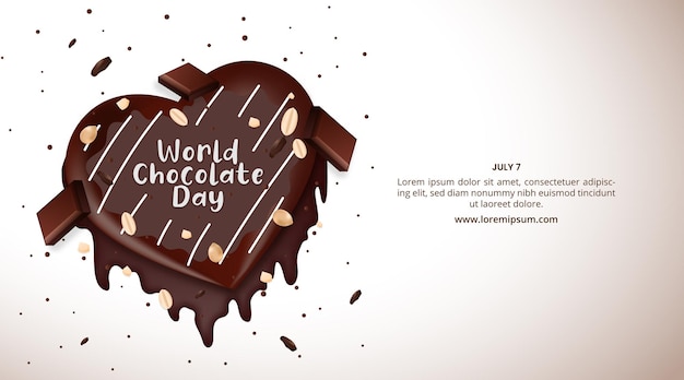 Vector world chocolate day background with a delicious chocolate nut cake