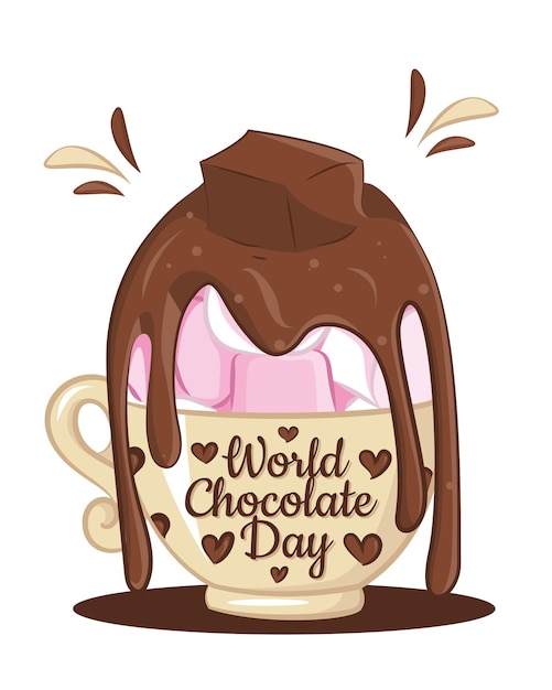 Vector world chocolate day concept chocolate milk with marshmallow isolated