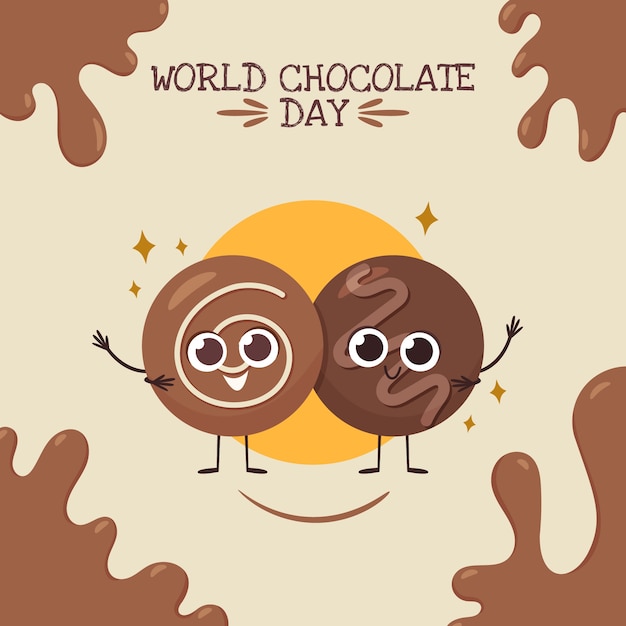 Vector world chocolate day hand drawn flat illustration