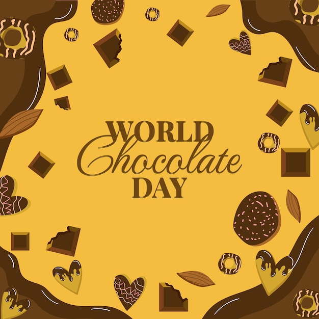 Giornata mondiale del cioccolato disegno illustrativo del poster di saluto per la giornata mondiale del cioccolato