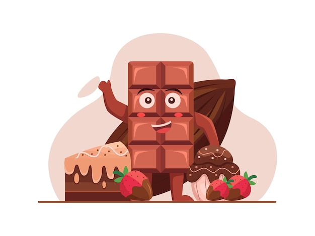 World chocolate day with cute chocolate bar cartoon illustration