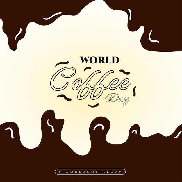 世界のコーヒーの日 クリームとチョコレート色の背景のソーシャル メディアの投稿