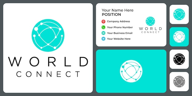 World connect logo design with business card template.