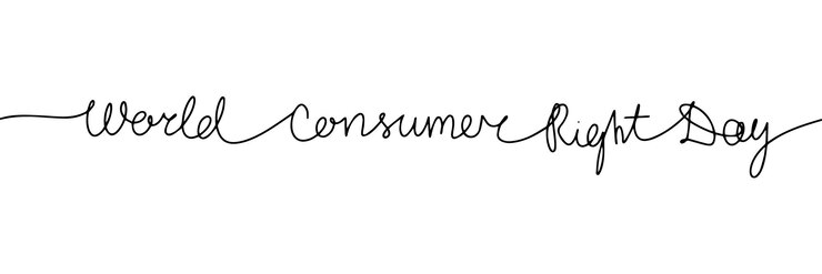 Vector world consumer right day one line continuous text banner for holiday handwriting line art