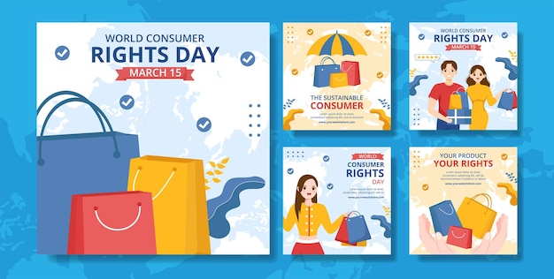 world consumer rights day social media post flat cartoon hand drawn templates illustration