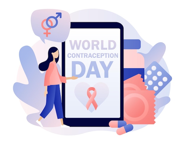 World contraception daytext on smartphone screen contraceptive methods in sexual and reproductive