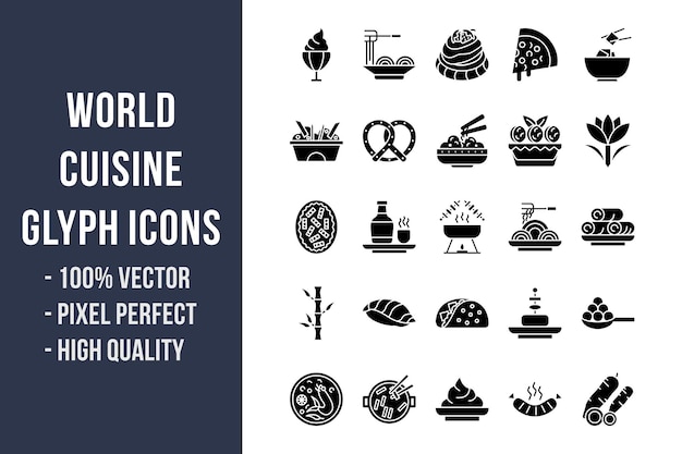 Vector world cuisine glyph icons