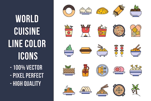 World Cuisine Line Color Icons