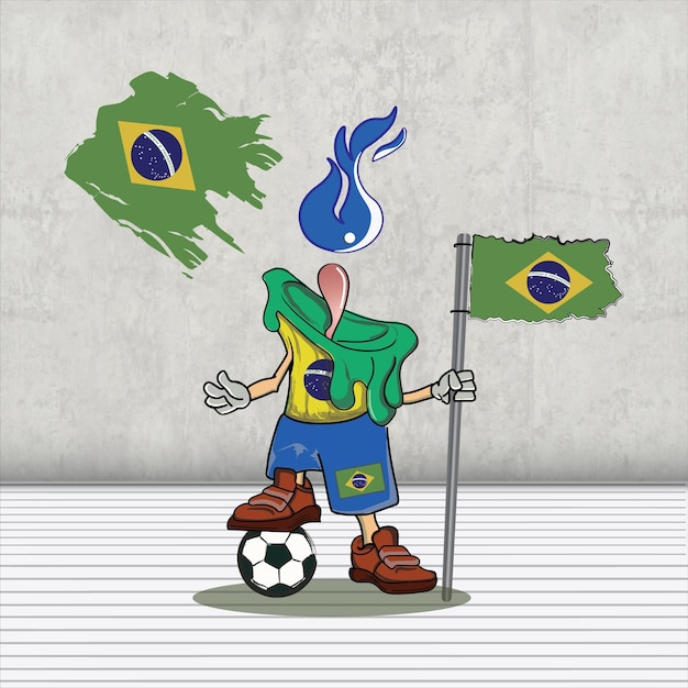 world cup character illustration of qatar, country of brazil with its country flag