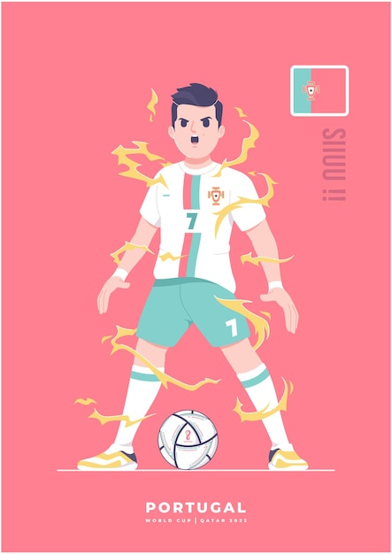 Design del poster del leggendario giocatore di football portoghese della serie della coppa del mondo