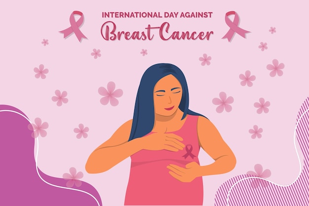 world day against breast cancer illustration banner with pink background and ribbon