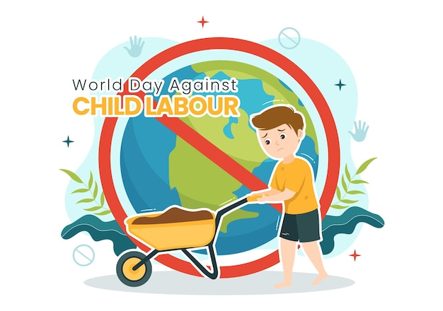 World Day Against Child Labour Illustration with Children Working for the Necessities of Life