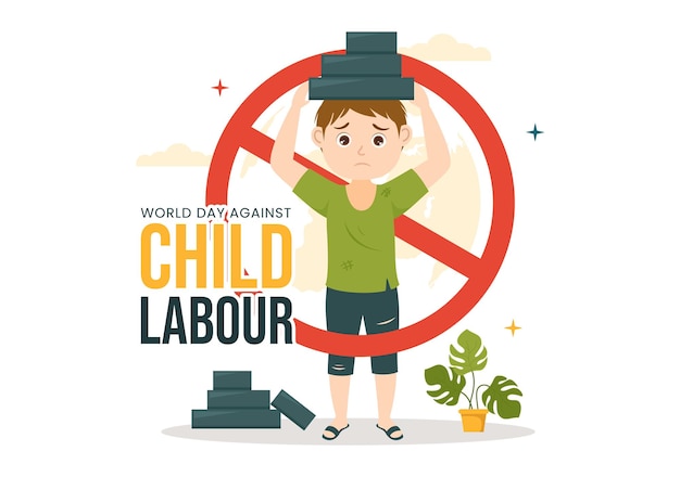 World Day Against Child Labour Illustration with Children Working for the Necessities of Life