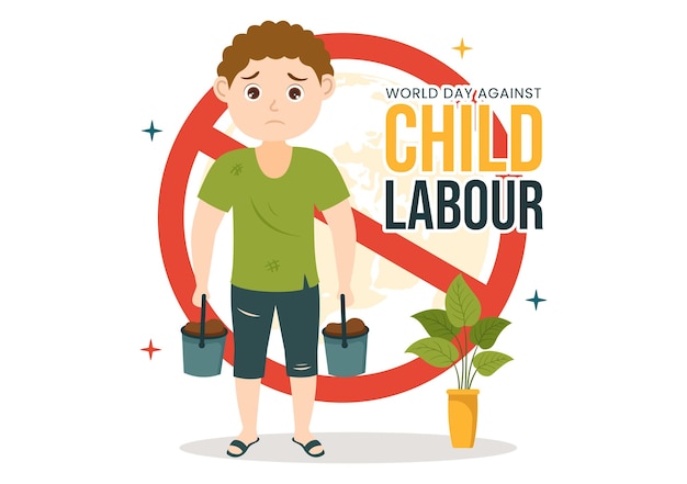 World Day Against Child Labour Illustration with Children Working for the Necessities of Life