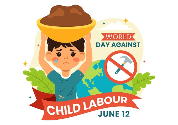 World Day Against Child Labour Vector Illustration with Children Working for the Necessities of Lif