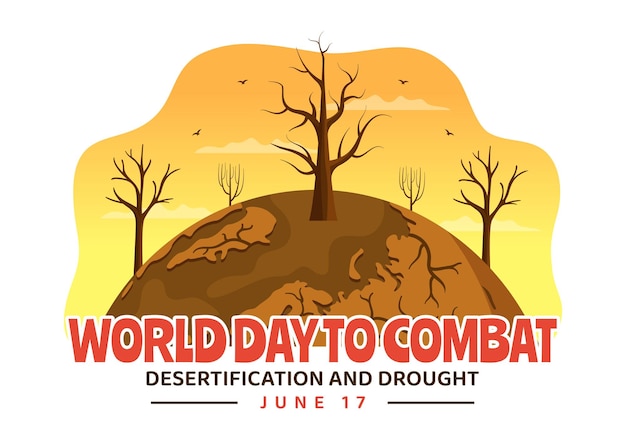 World Day to Combat Desertification and Drought Vector Illustration with Fertile Land and Pastures