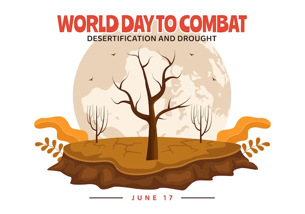 World Day to Combat Desertification and Drought Vector Illustration with Fertile Land and Pastures