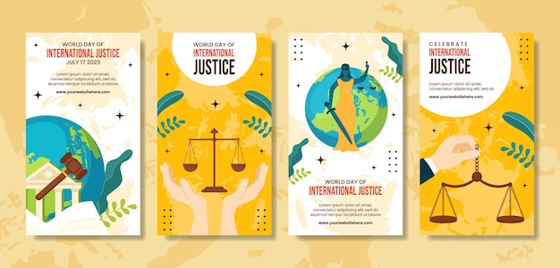 Vector world day for international justice social media stories illustration cartoon hand drawn templates