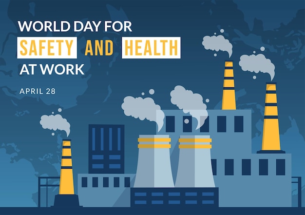 Всемирный день безопасности и здоровья на работе Иллюстрация с механическим инструментом в шаблоне ручной работы