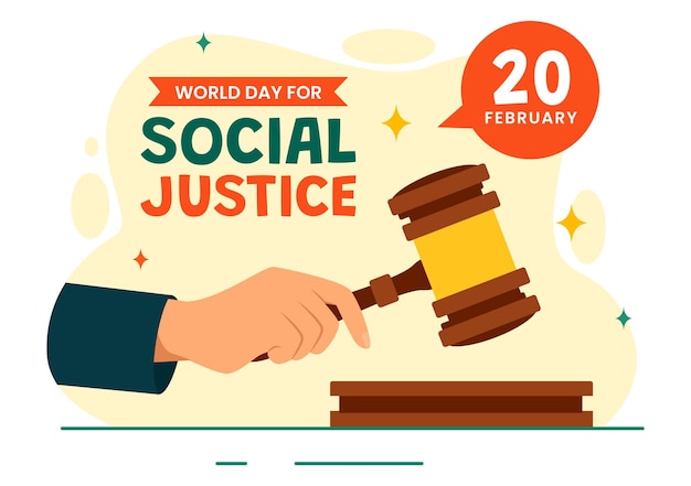 World Day of Social Justice Vector Illustration on February 20 with Scales or Hammer for a Just Relationship and Injustice Protection in Background