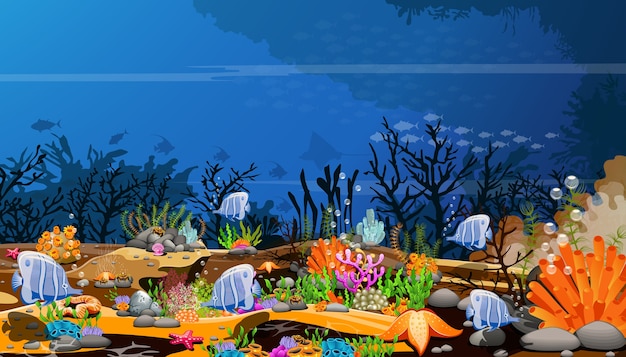 Vector the world of deep-sea fish, the natural beauty and life of aquatic animals on the sea floo