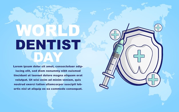 World dentist day horizontal blue banner world map