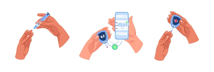 Vector world diabetes day measuring blood glucose levels lancet blood glucometer application