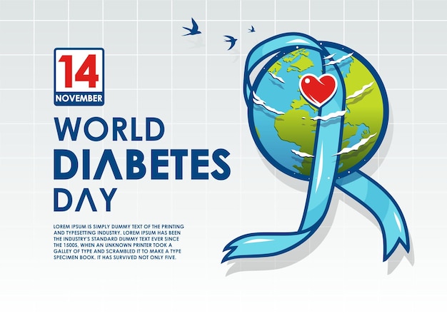 world diabetes day with earth and ribbon template vector